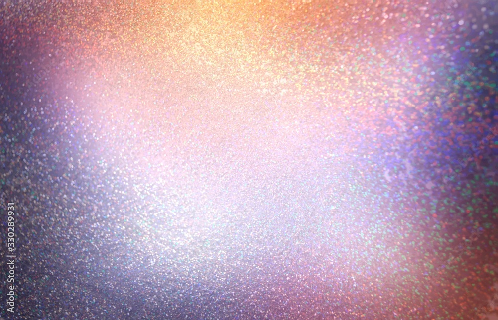 Sparkles lilac red yellow blue gradient pattern. Glitter shade vignette abstract texture. Glitz colorful blur background. 
