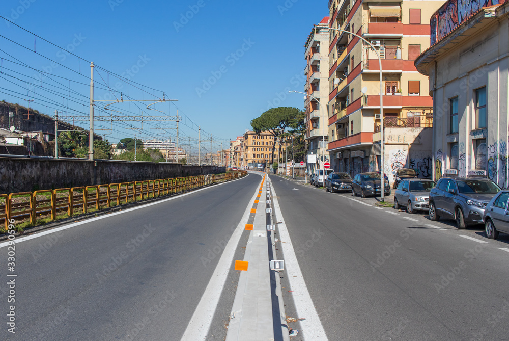Rome, Italy - following the coronavirus outbreak, the italian Government has decided for a massive curfew, and cities like Rome look like ghost towns, with empty streets, shops closed, and no people 