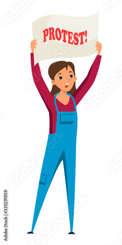 Vector character woman with megaphone protesting