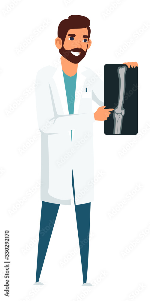 Vector character doctor traumatologist shows x-ray Vector character doctor traumatologist shows x-ray
