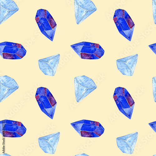 Seamless watercolor pattern blue crystals on beige background © Oxana