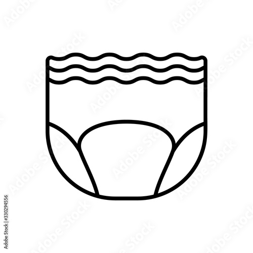 Adult diaper. Linear icon of goods for elderly, bedridden sick people. Black simple illustration of disposable nappy with elastic band. Contour hand drawn isolated vector image on white background