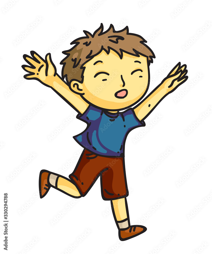 Vector character little boy runs or enjoys resting