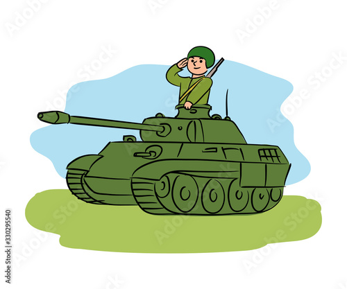 Vector character boy playing toy soldier, tanker