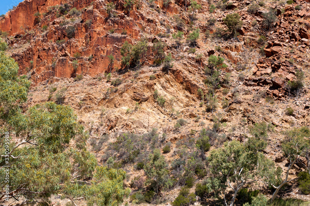 Alice Springs Australia, view of the hillside at Glen Helen Gorge in the West MacDonnell Ranges