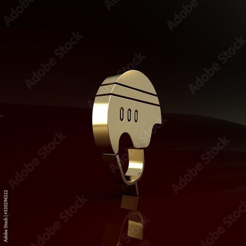 Gold Hockey helmet icon isolated on brown background. Minimalism concept. 3d illustration 3D render photo