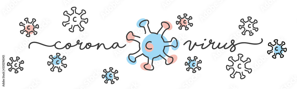 Fototapeta premium Coronavirus handwritten typography lettering text line design colorful virus draw white isolated background banner