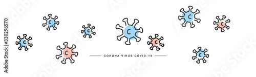 Corona virus line design colorful viruses draw white isolated background banner