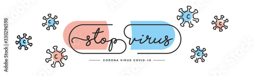 Plakat Stop Corona virus handwritten typography lettering text line design drug medical colorful viruses draw white isolated background banner