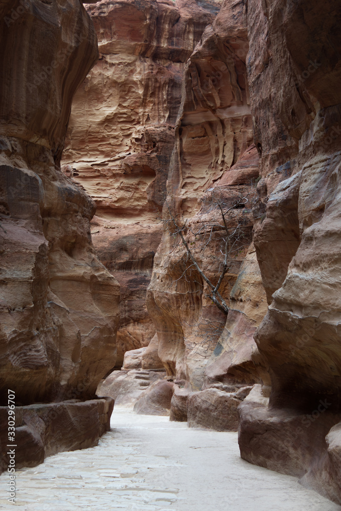The entrance passage towards the main theatre of Petra in Wadi Musa, Jordan