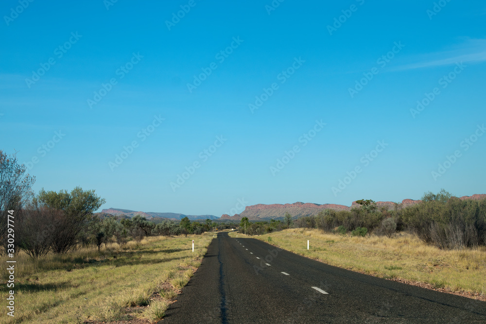 Alice Springs Australia, view along Namatjira Drive with West MacDonnell Range in the distance
