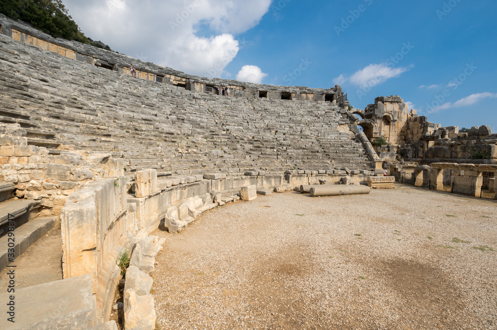 Ruins of ancient amphitheater in city Mira, Turkey