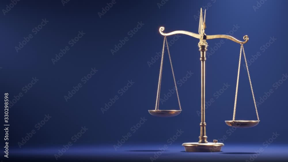 Antique golden jewelry balance scale on blue background. Seamless animation. 4k