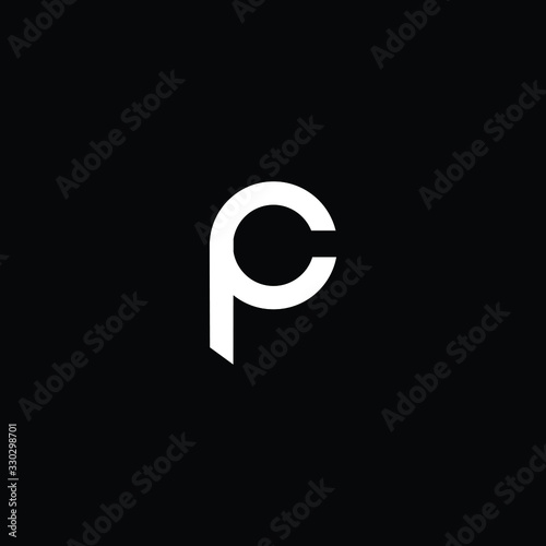  Minimal elegant monogram art logo. Outstanding professional trendy awesome artistic PC CP initial based Alphabet icon logo. Premium Business logo White color on black background