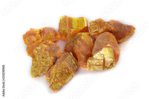 Orpiment (Auripigment, arsenic mineral) isolated on white
