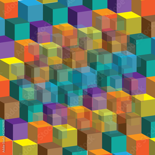 Stack of colorful baby blocks in isometric perspective. Vector seamless 3D background.