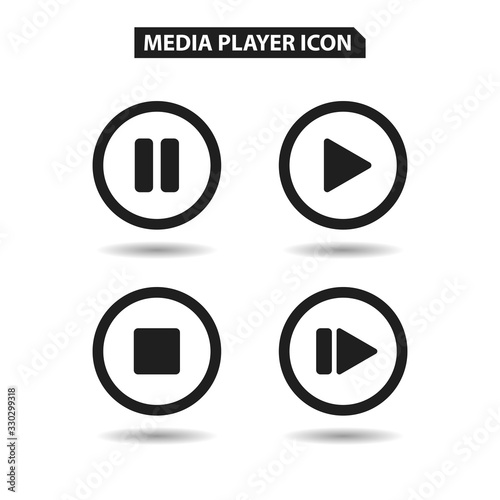 Set of media buttons icons. Black round musical buttons isolated on white background. Vector Template.