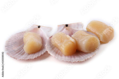 Scallop fillet on shell isolated on white