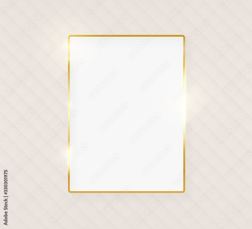 Gold shiny glowing luxury rectangle greeting card on beige skin background. Golden luxury realistic border card. Wedding, mothers or Valentines day concept. Xmas and New Year abstract. Vector Gold shiny glowing luxury rectangle greeting card on beige skin background. Golden luxury realistic border card. Wedding, mothers or Valentines day concept. Xmas and New Year abstract. Vector