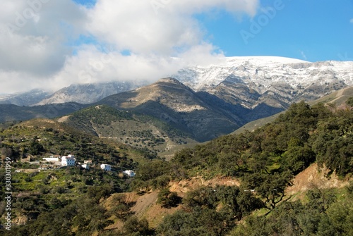 View of the hillside and mountains near the town of  Salares, Spain.