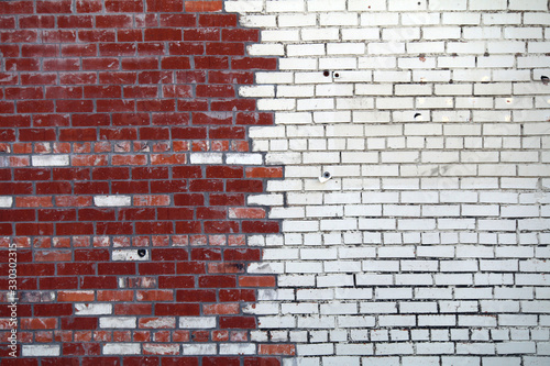 white painted red brick garden wall vintage contrast