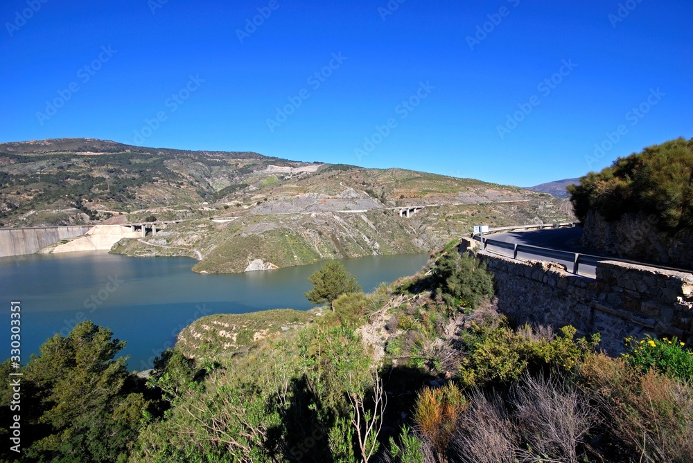 View of the reservoir and mountains near Velez Bonaudalla, Spain.
