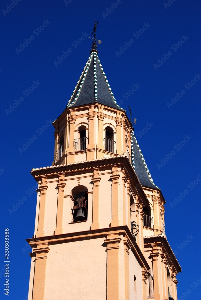 View of the Church of our lady bell towers (iglesia parroquial nuestra senora de la expctacion), Orgiva, Spain.