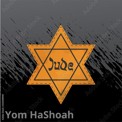 Jewish star with barbed wire and candles, International Holocaust Remembrance Day poster, January 27. World War II Remembrance Day.Yellow Star of David
