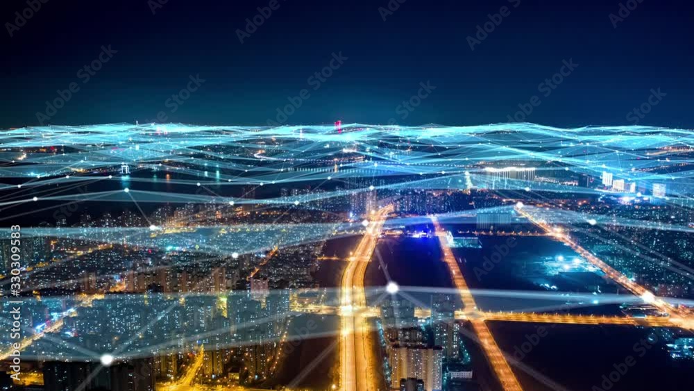 Modern city with wireless network connection concept