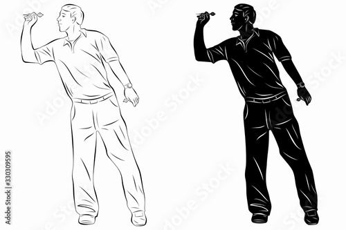 illustration of a darts player, vector drawing