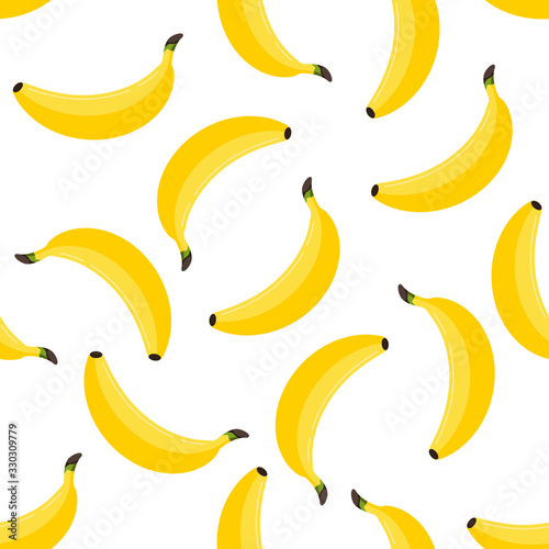 Banana seamless pattern on white background.