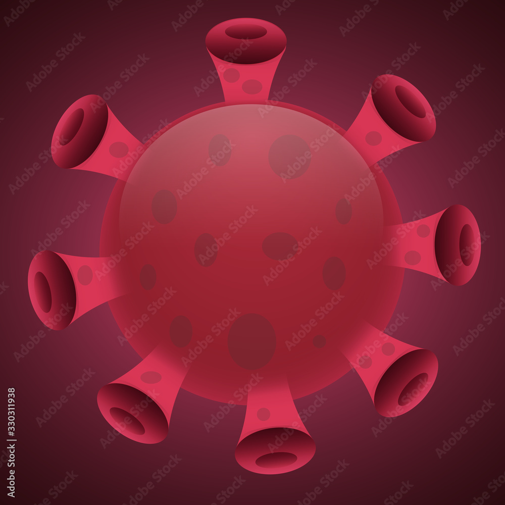 Fototapeta premium Virus close-up on a red background. Coronavirus