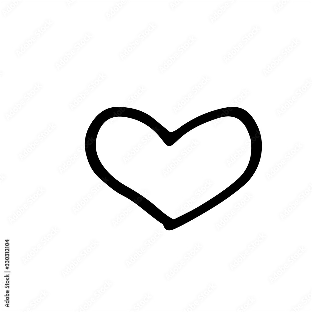 black contour heart isolated on white background. Simple hand drawn vector illustration in cartoon doodle