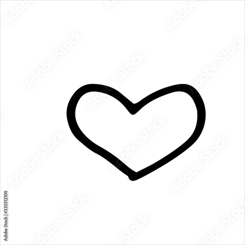 black contour heart isolated on white background. Simple hand drawn vector illustration in cartoon doodle