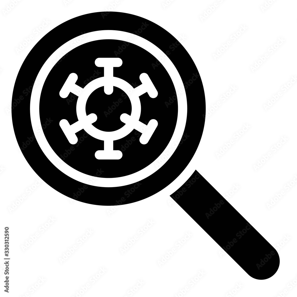 Magnify glass with Virus vector illustration, solid style icon Magnify glass with Virus vector illustration, solid style icon