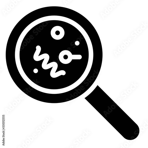 Magnify glass with bacteria vector illustration, solid style icon