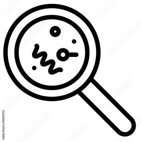 Magnify glass with bacteria vector illustration, line style icon