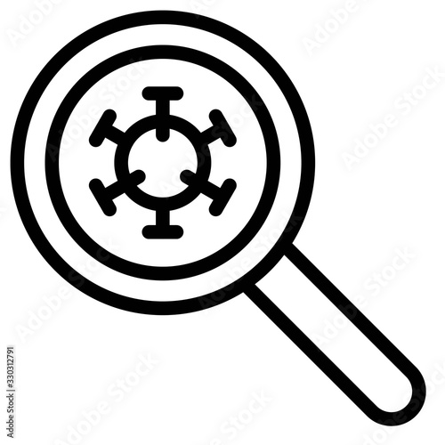Magnify glass with Virus vector illustration, line style icon