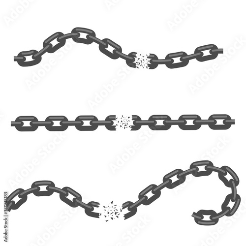 Broken Chain and Explosion on White Background. Freedom Concept.