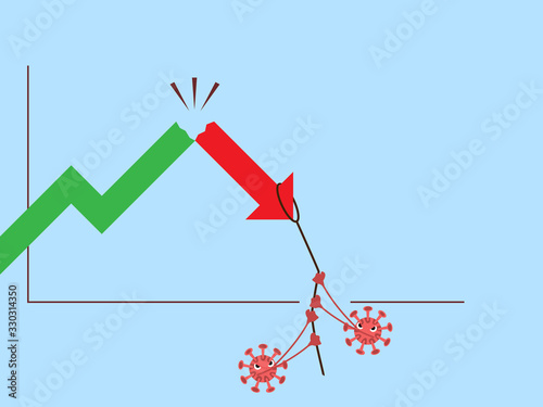 down graph with virus shares fall down and economics crisis