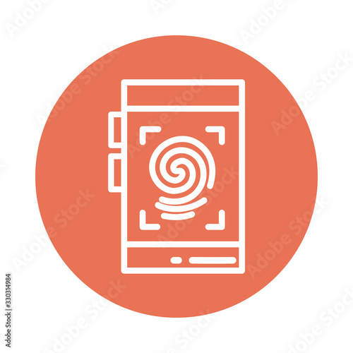 smartphone with fingerprint, block and flat style icon