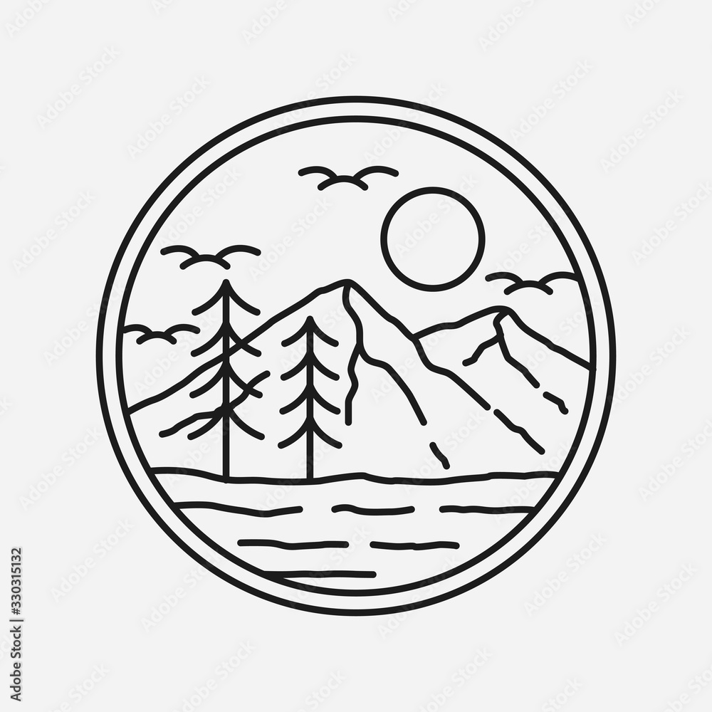simple logo badge mountain design, for t-shirt prints, patches, emblems, posters, badges and labels and other uses simple logo badge mountain design, for t-shirt prints, patches, emblems, posters, badges and labels and other uses