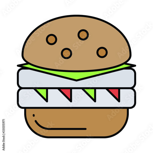 hamburger with seasonal veggies concept, Grilled Tower Sandwich on white background, Big Tall Snack Vector Icon design, Quinoa Bun Burger Color Concept