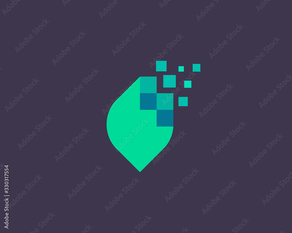 Abstract pixel leaf logo icon design modern digital style illustration. Motion pixel flow vector emblem sign symbol mark logotype