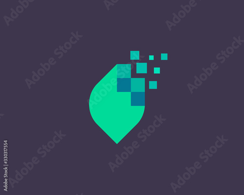 Abstract pixel leaf logo icon design modern digital style illustration. Motion pixel flow vector emblem sign symbol mark logotype