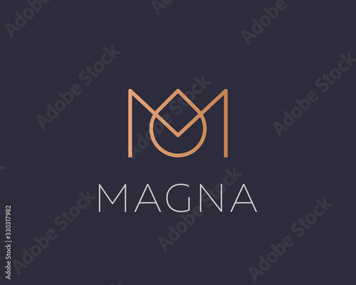 Abstract crown drop logo icon design modern minimal style illustration. Letter M vector line emblem sign symbol mark logotype