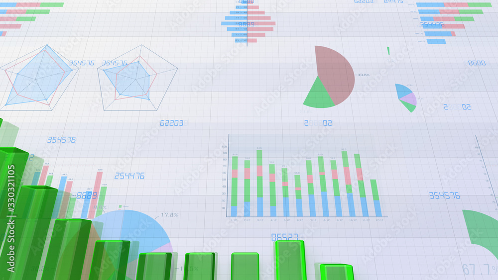 Business Economy Data Graph Chart Bar Growth Success 3D illustration background