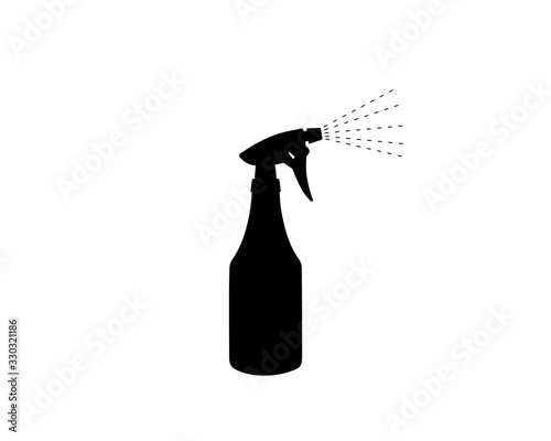 Black silhouette of a disinfectant spray bottle squirting mist, vector illustration