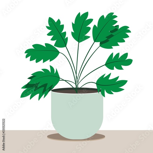 Trendy card with scandinavian style home flowers. Home decor plant. Window design. Living room interior. Simple flat color graphic design. Interior element of a cozy house, hugge and lagom style