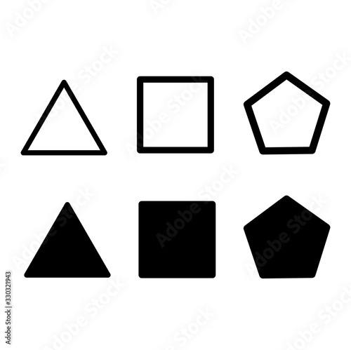 Geometric figures: square,triangle, Pentagon. Vector flat education icons set isolated on white background.